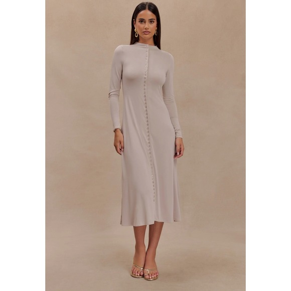 Meshki Dresses & Skirts - NWT Meshki Anders Dress Women S Taupe Button Front Midi Quiet Luxury Minimalist